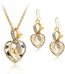 Long Way Austrian crystal fashion heart-shaped jewelry set necklace earrings wedding party accessories