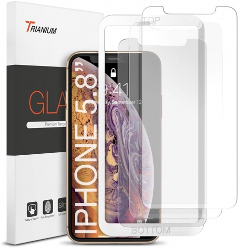 iPhone X screen protector, Trianium (3 pieces, saturated and transparent) iPhoneX tempered glass screen with alignment frame [3D Touch] 0.25mm screen