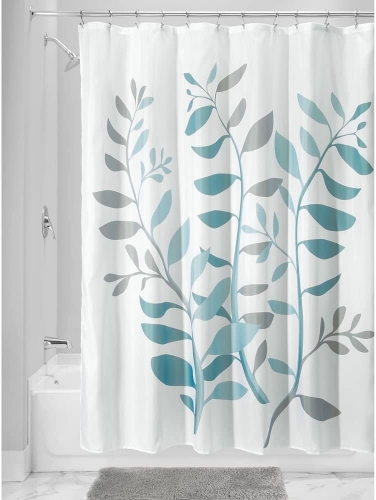 InterDesign 35623 Leaf Fabric Shower Curtain-Vertical, 137.16 x 198.12 cm, black Laurel Gray and Blue Standard 71821