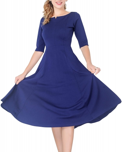 marycrafts women's slim-fit bell tea mid-length dress suitable for office business work