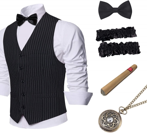 BABEYOND 1920s Men's Gatsby Gangster Vest Fedora Hat Armband Clothing Accessories Set
